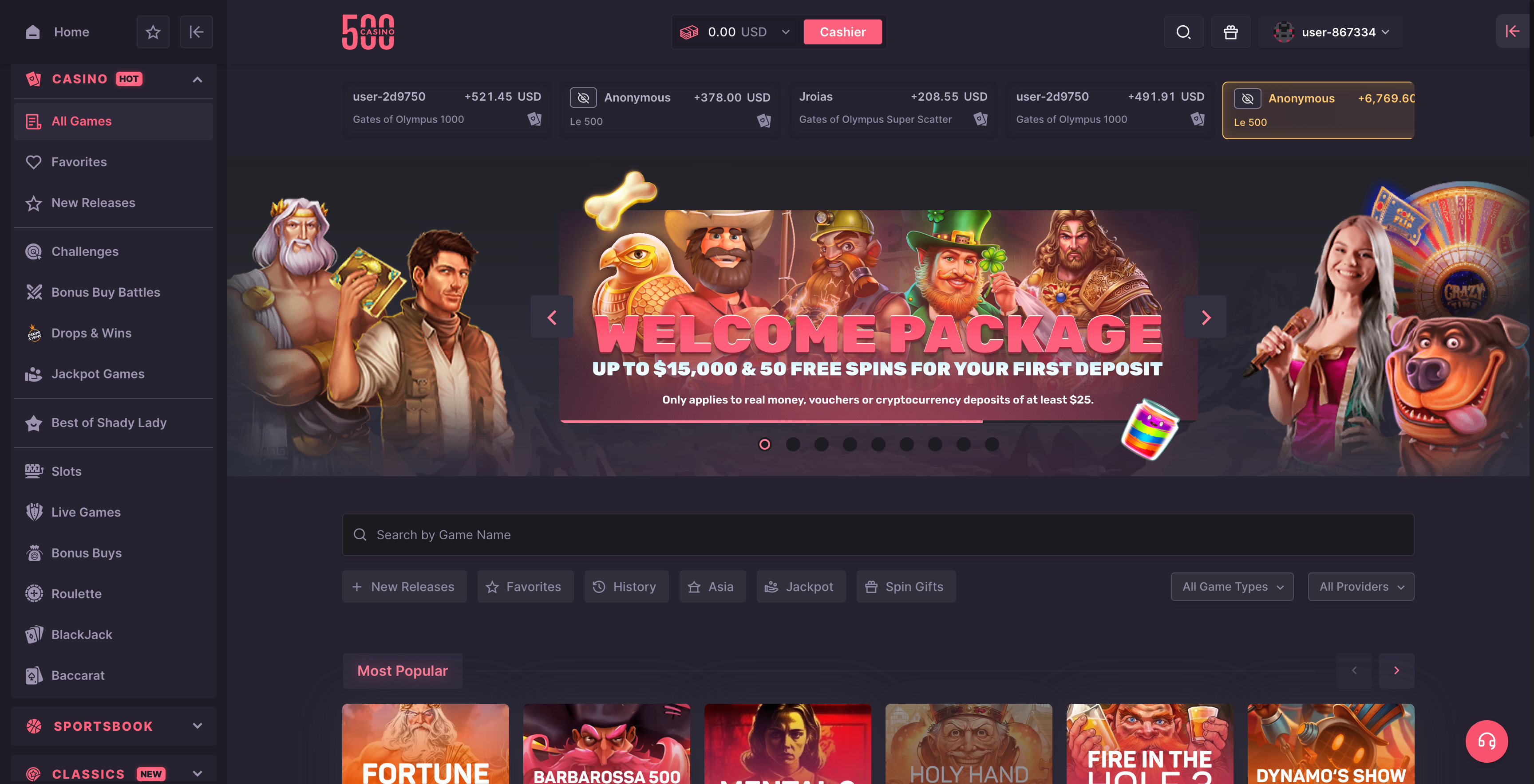 500 Casino Games Library