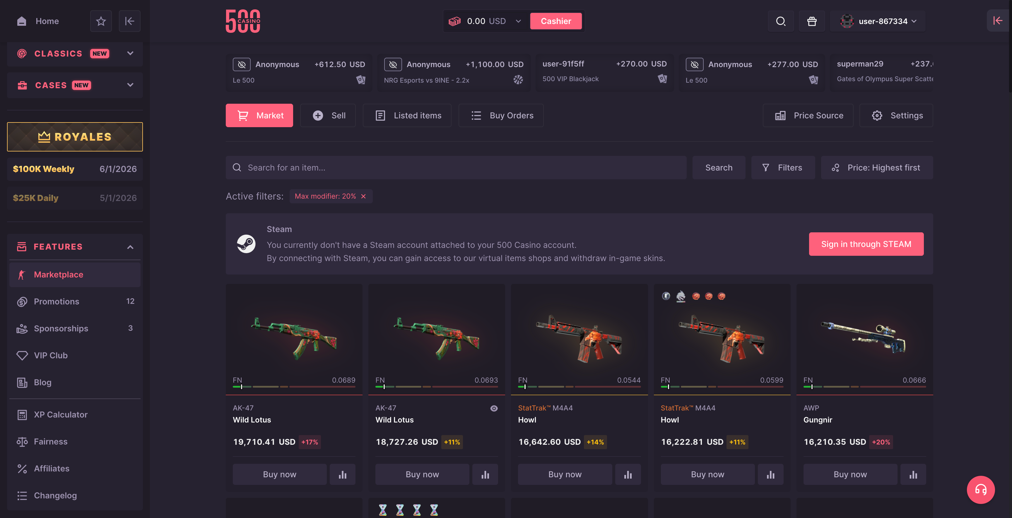 500 Casino Marketplace