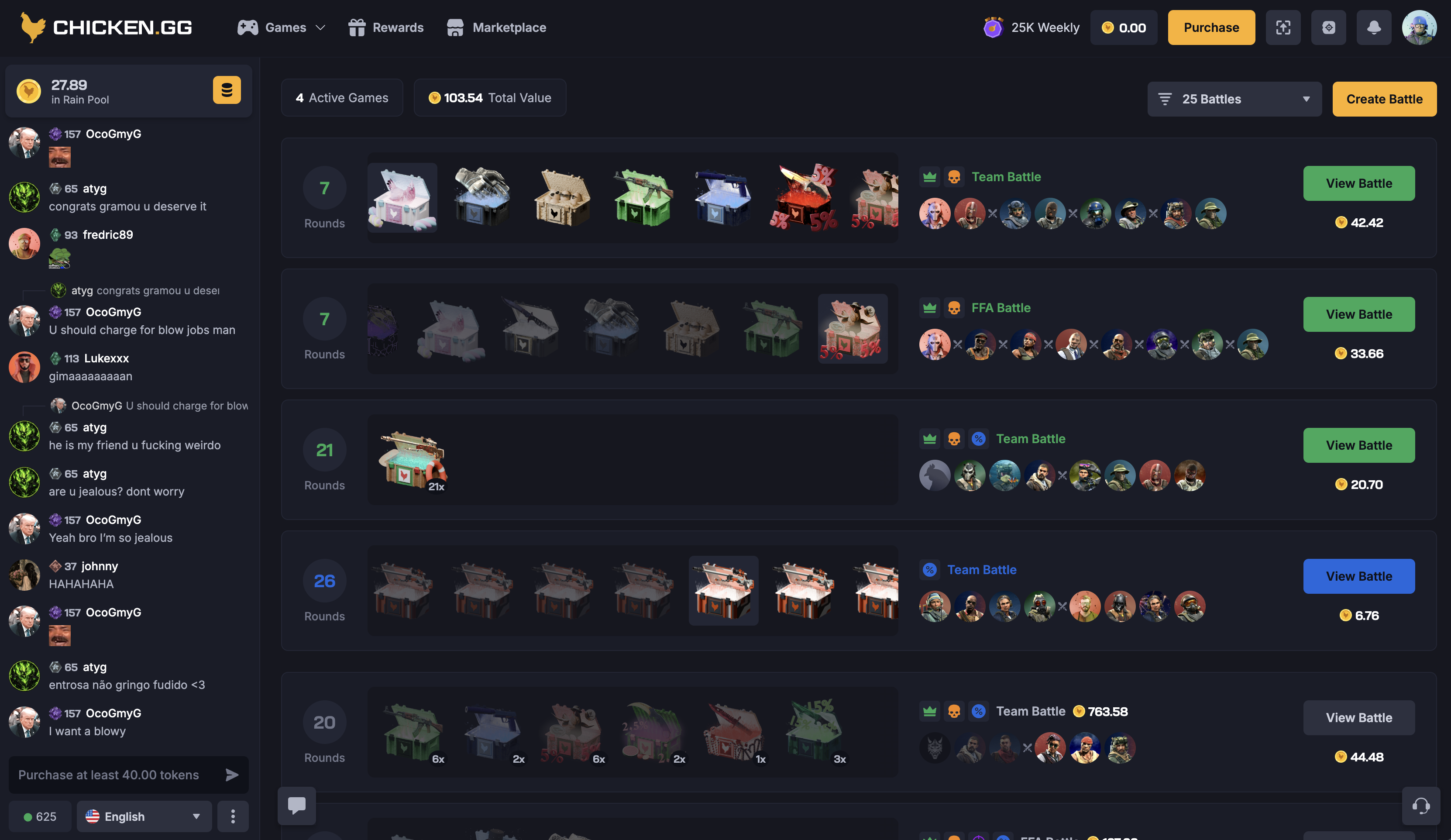 Chicken.gg Case Battles Lobby