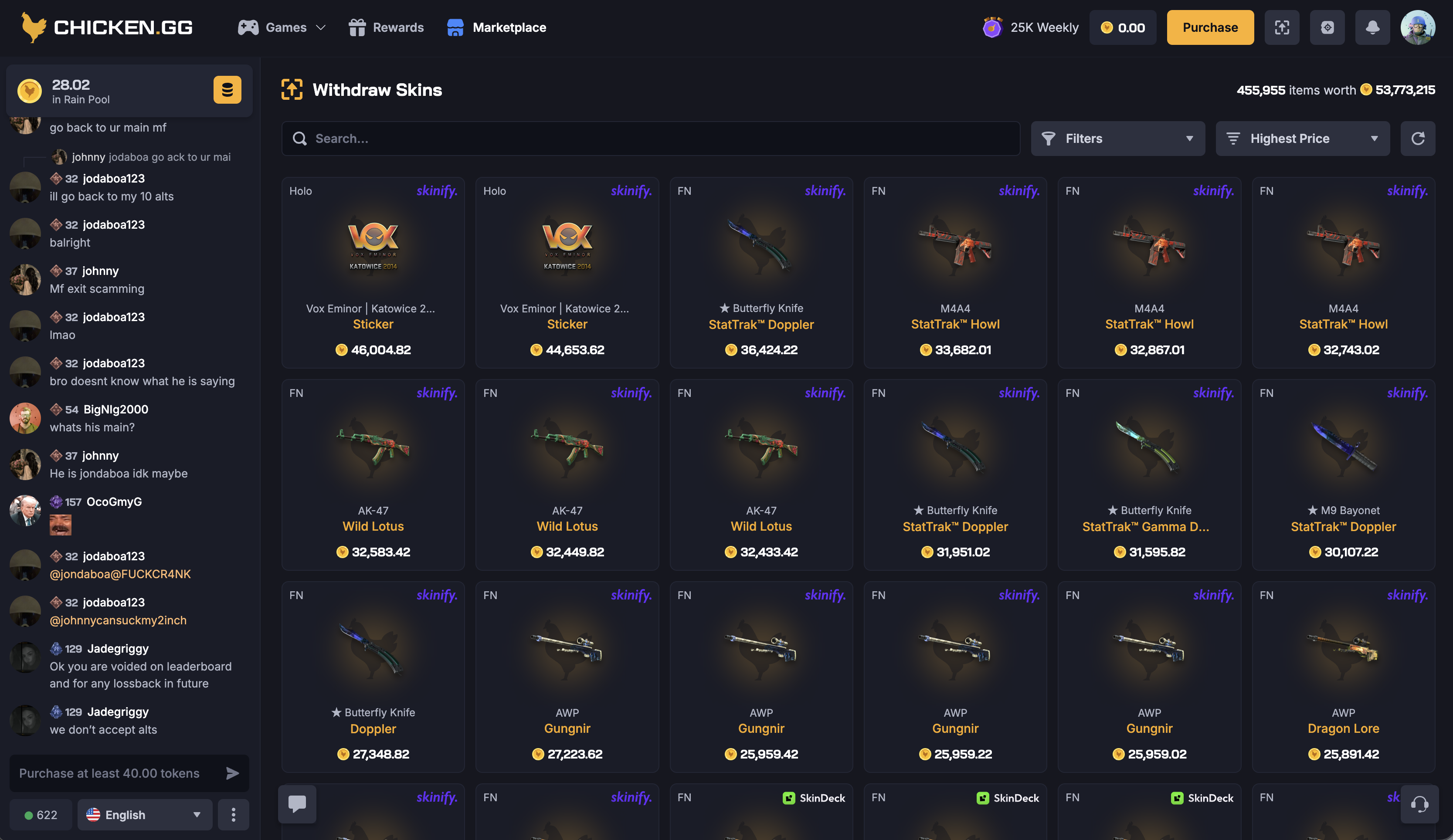 Chicken.gg Skin Marketplace