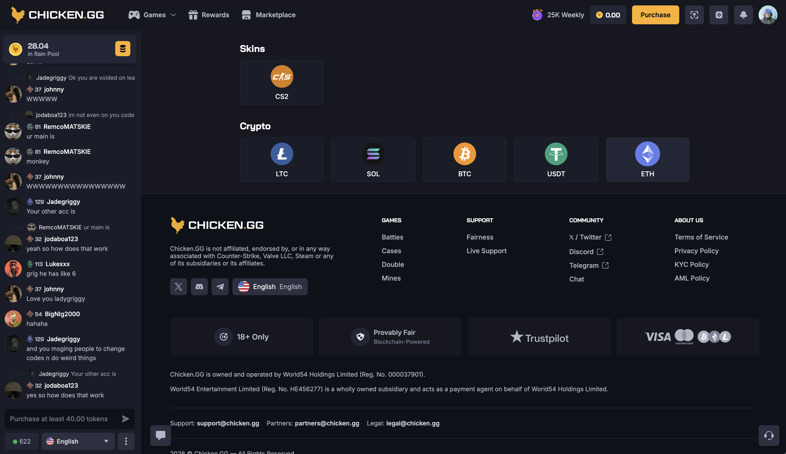 Chicken.gg Withdraw Options