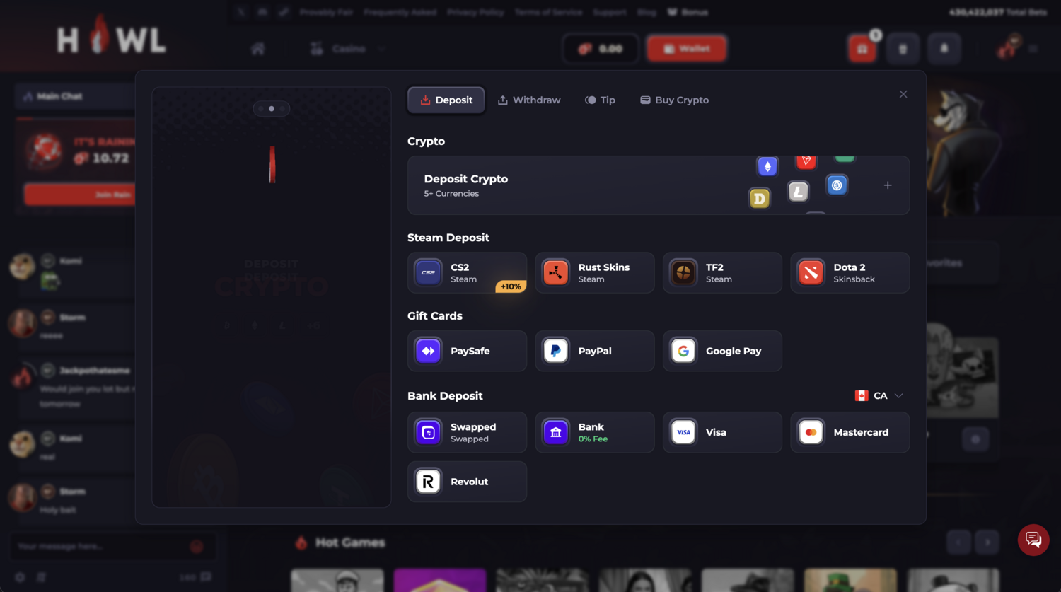 Howl Deposit Options