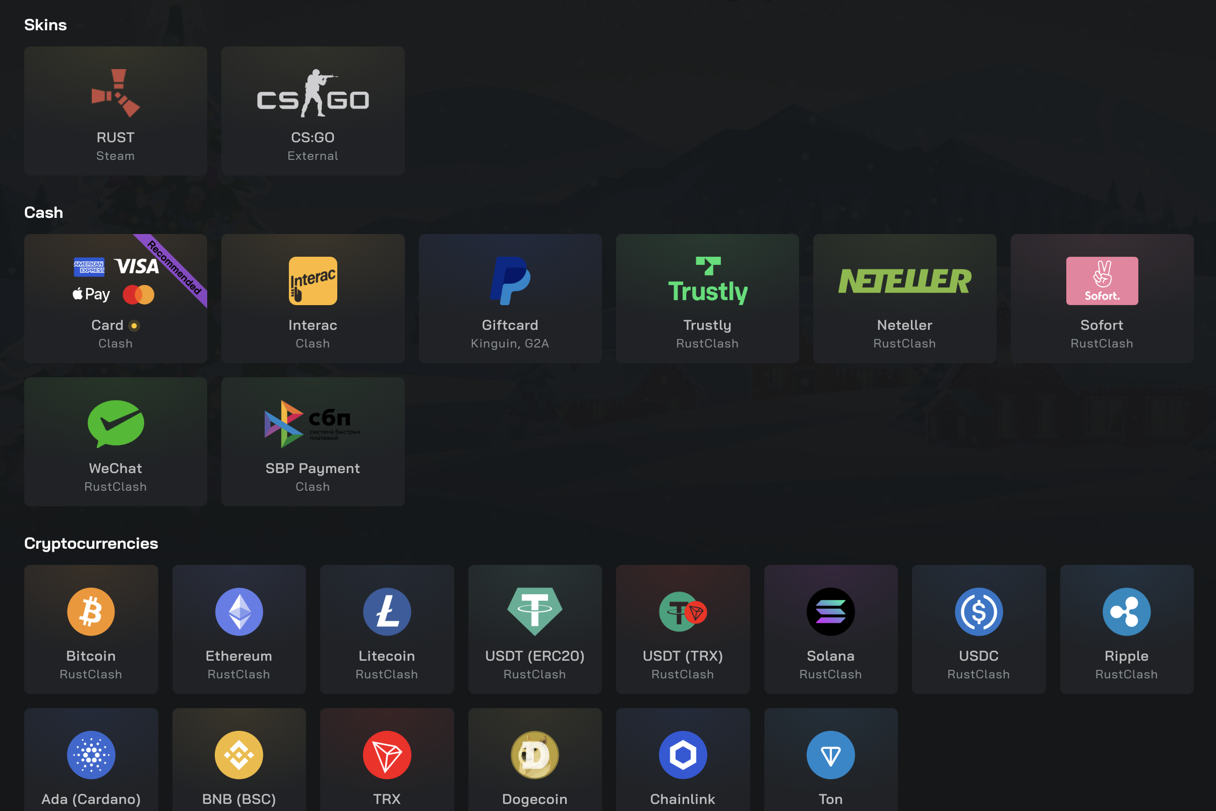 RustClash Deposit Options