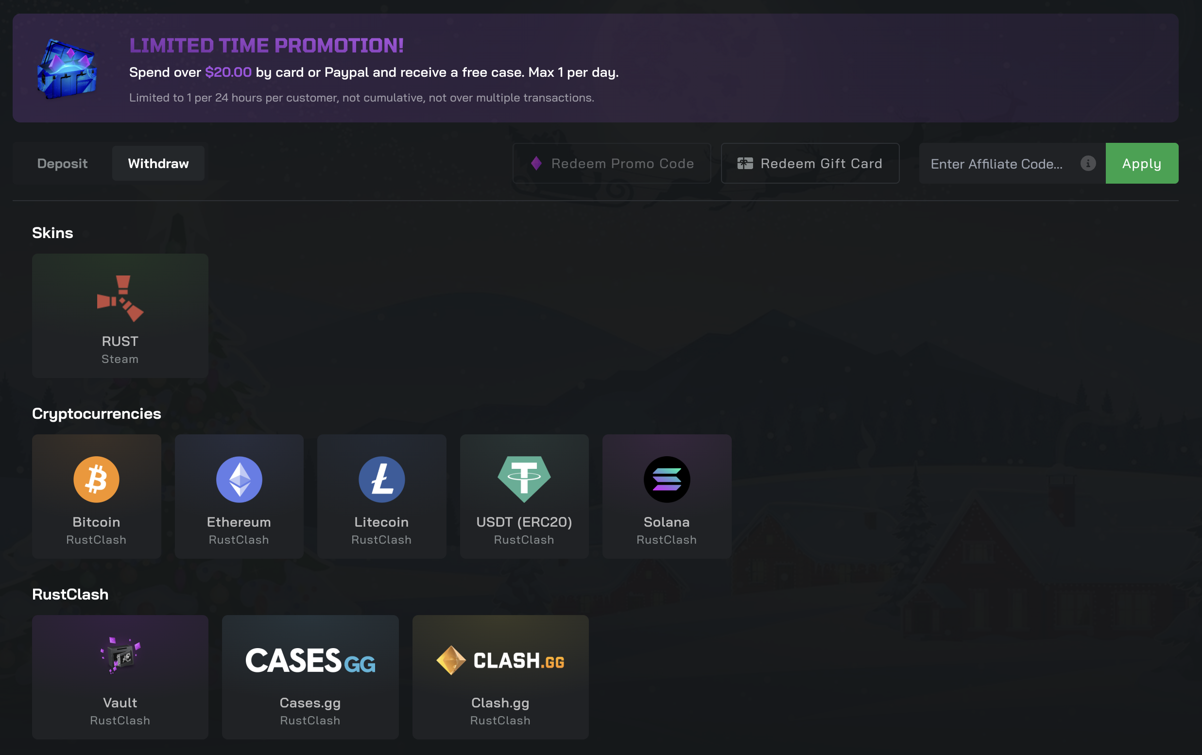 RustClash Withdraw Options