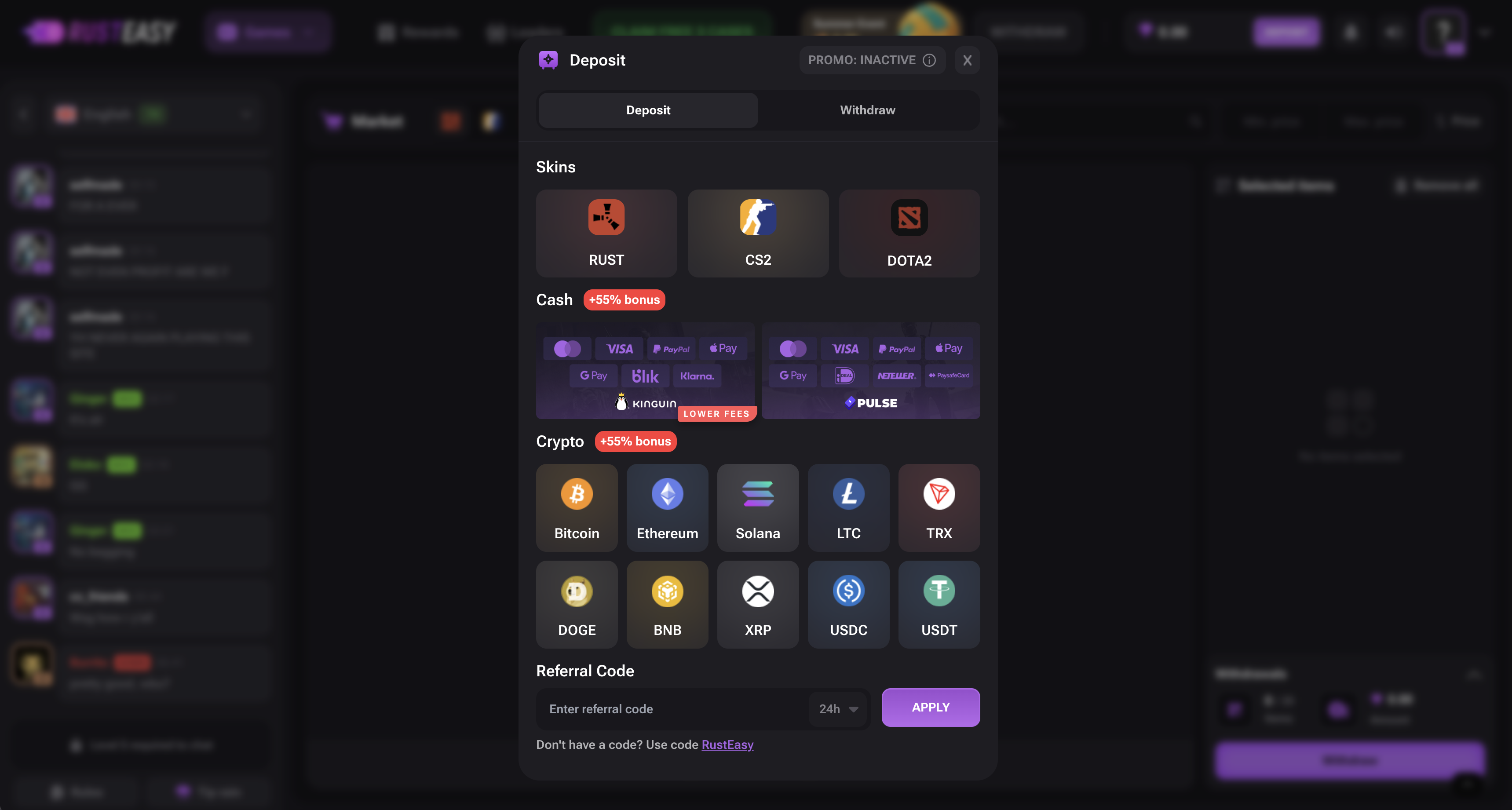 RustEasy deposit methods