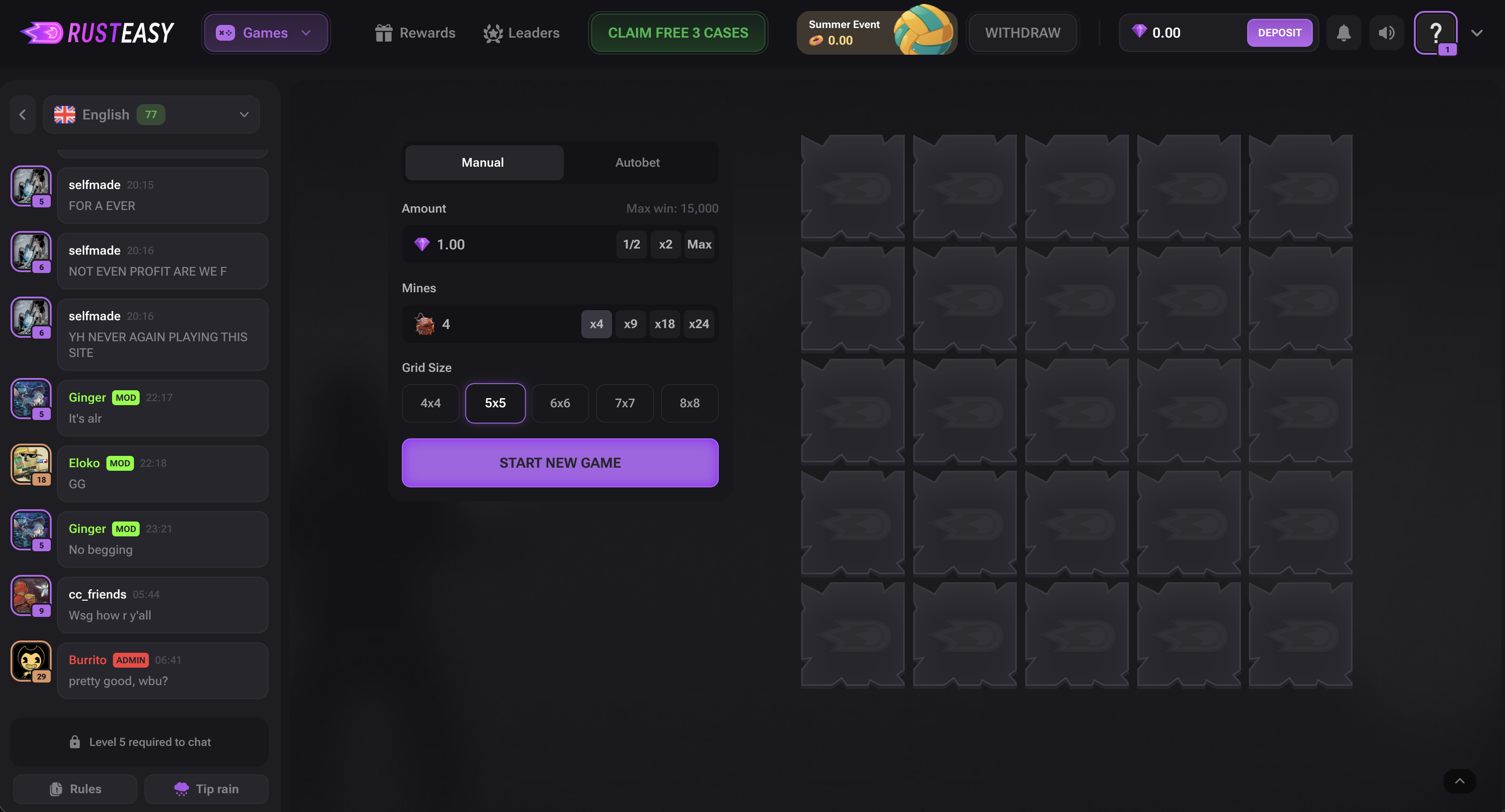 RustEasy Mines game