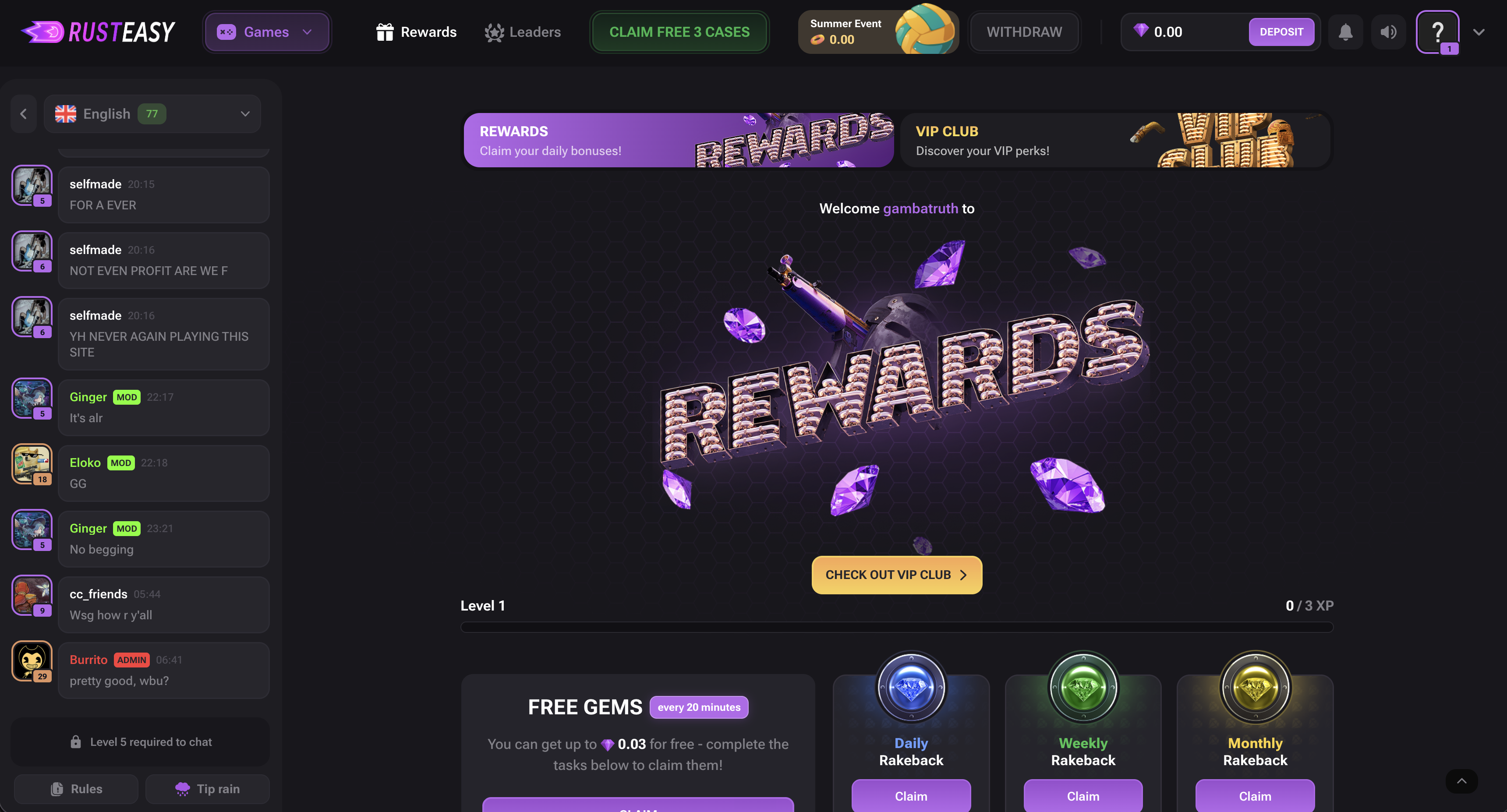 RustEasy rewards page