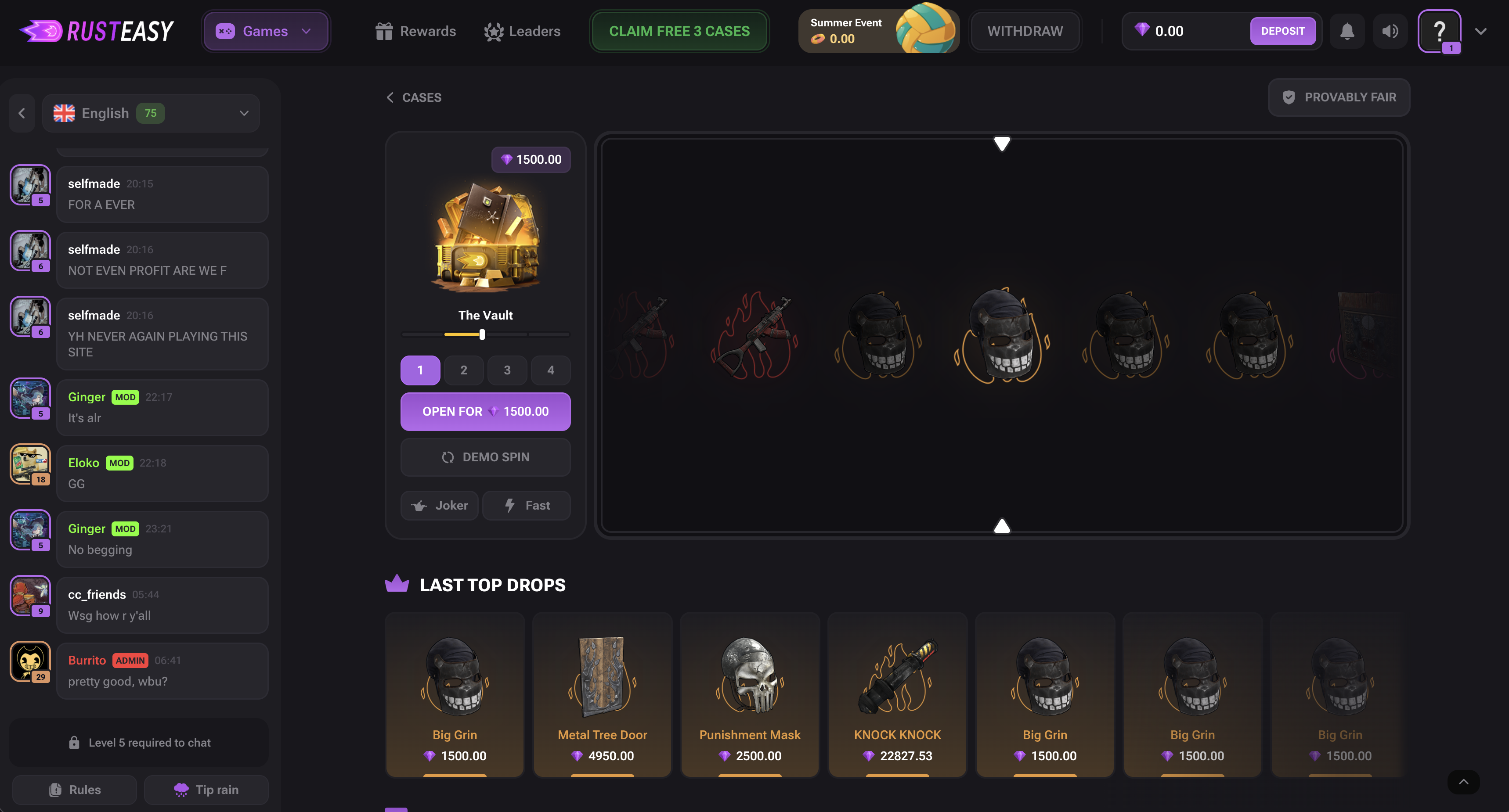 A RustEasy case with item odds