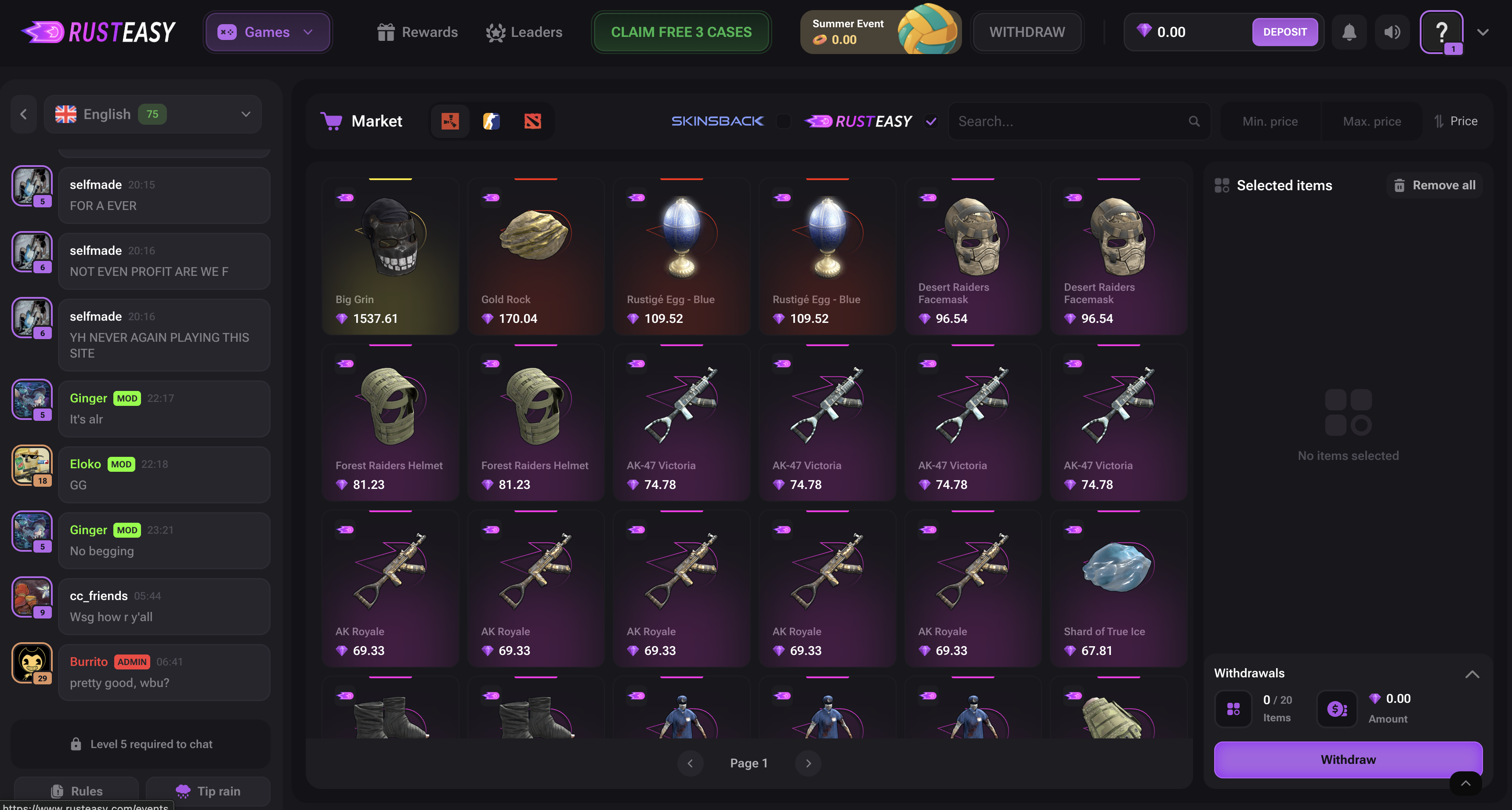 RustEasy skin withdrawal inventory