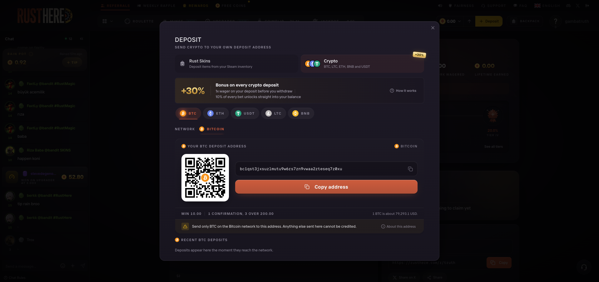 RustHere Deposit Options