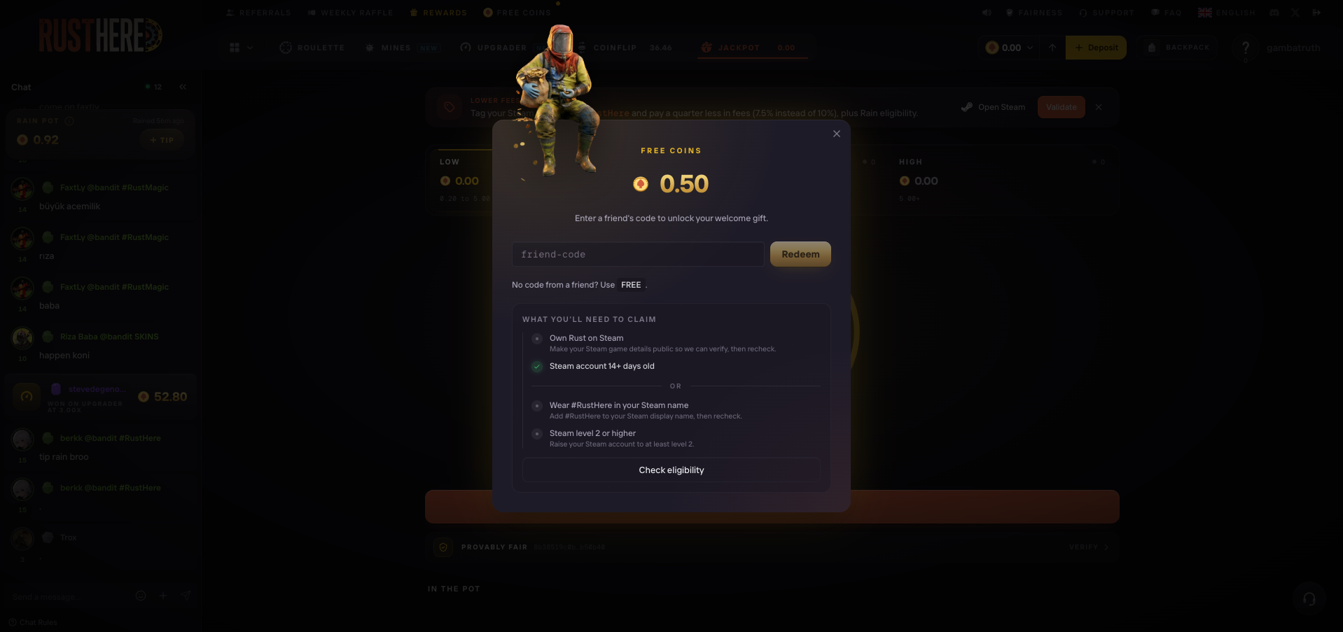 RustHere Free Coins Welcome Gift