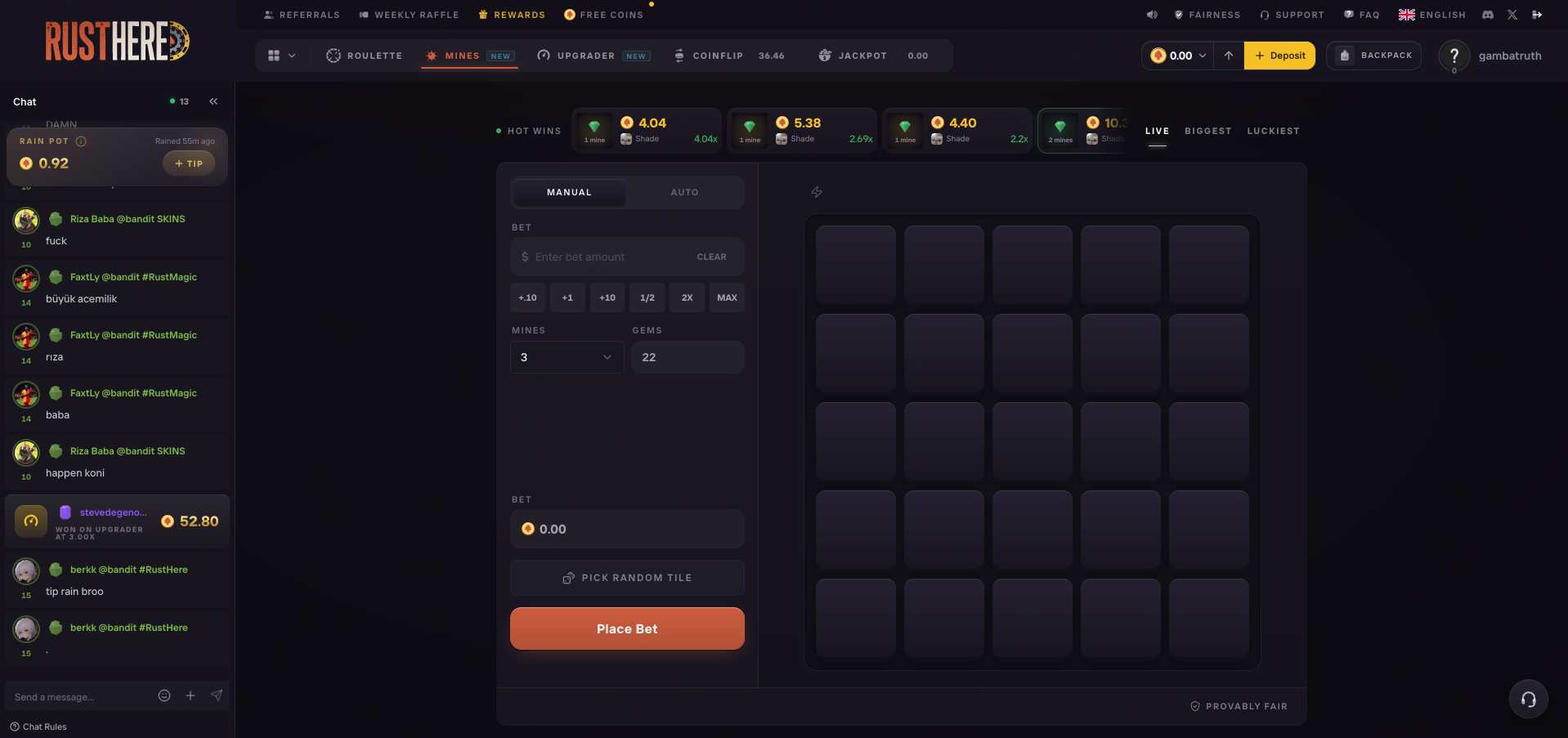 RustHere Mines Game