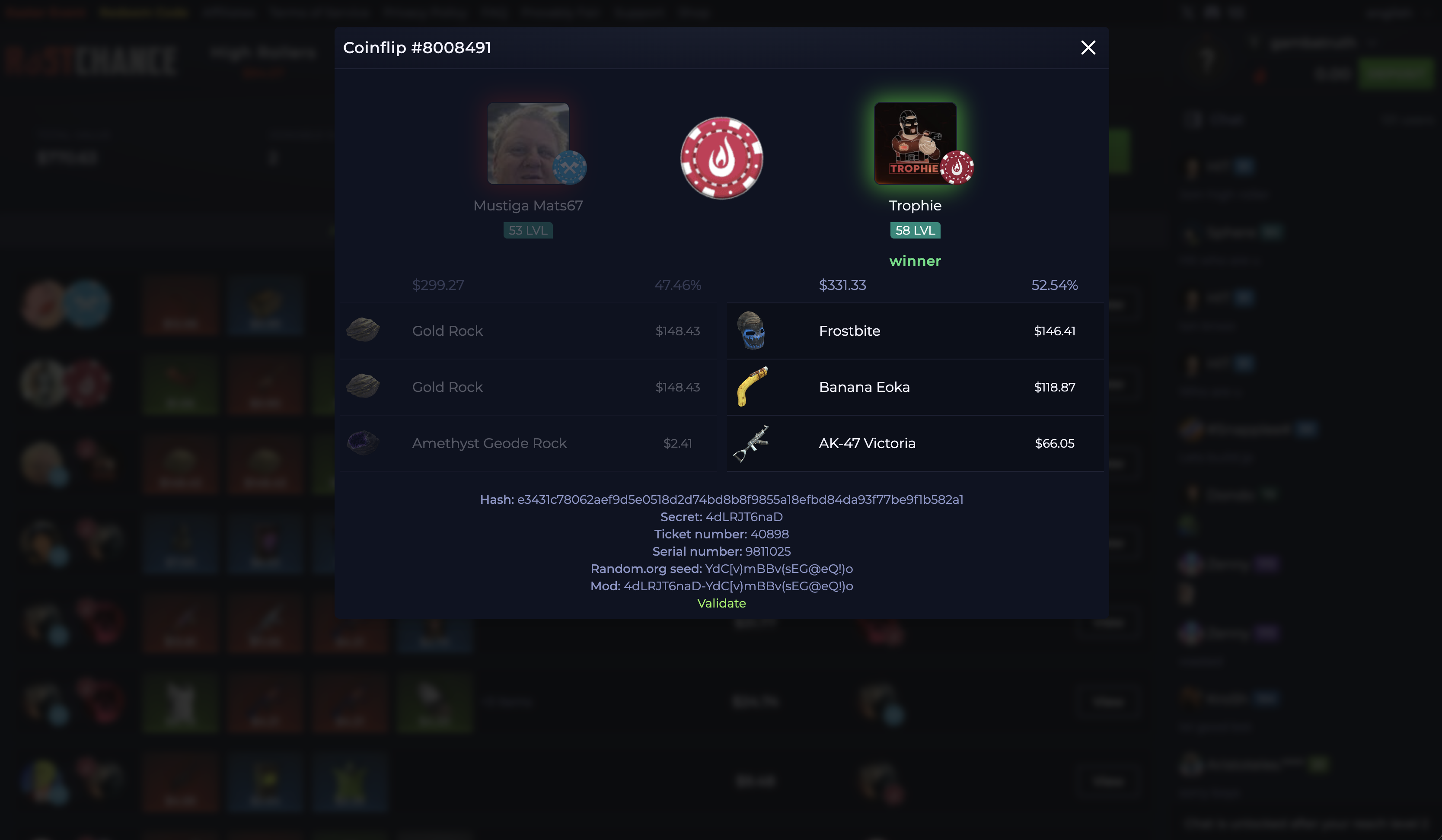 RustChance Coinflip Round