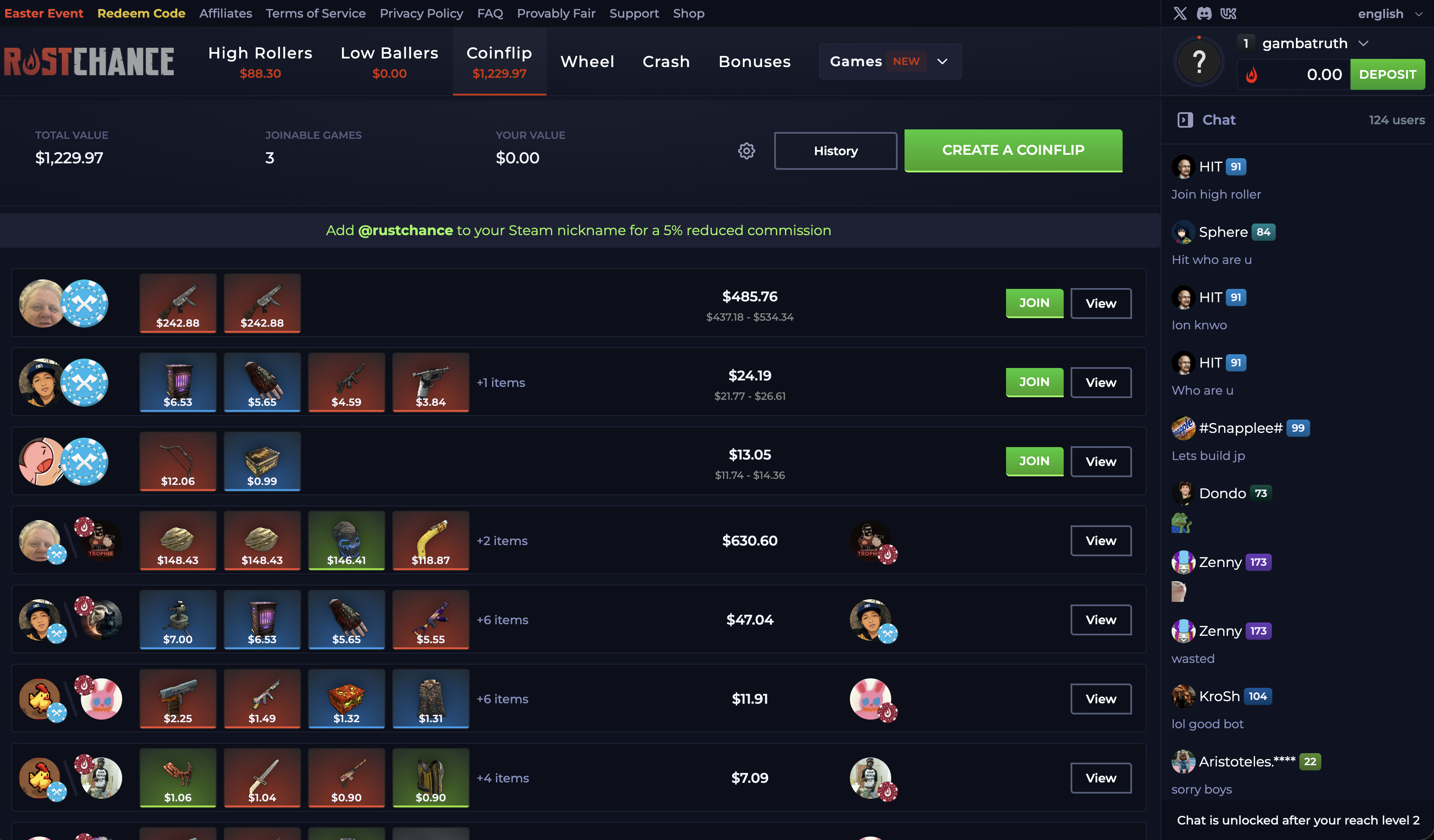RustChance Coinflip Lobby