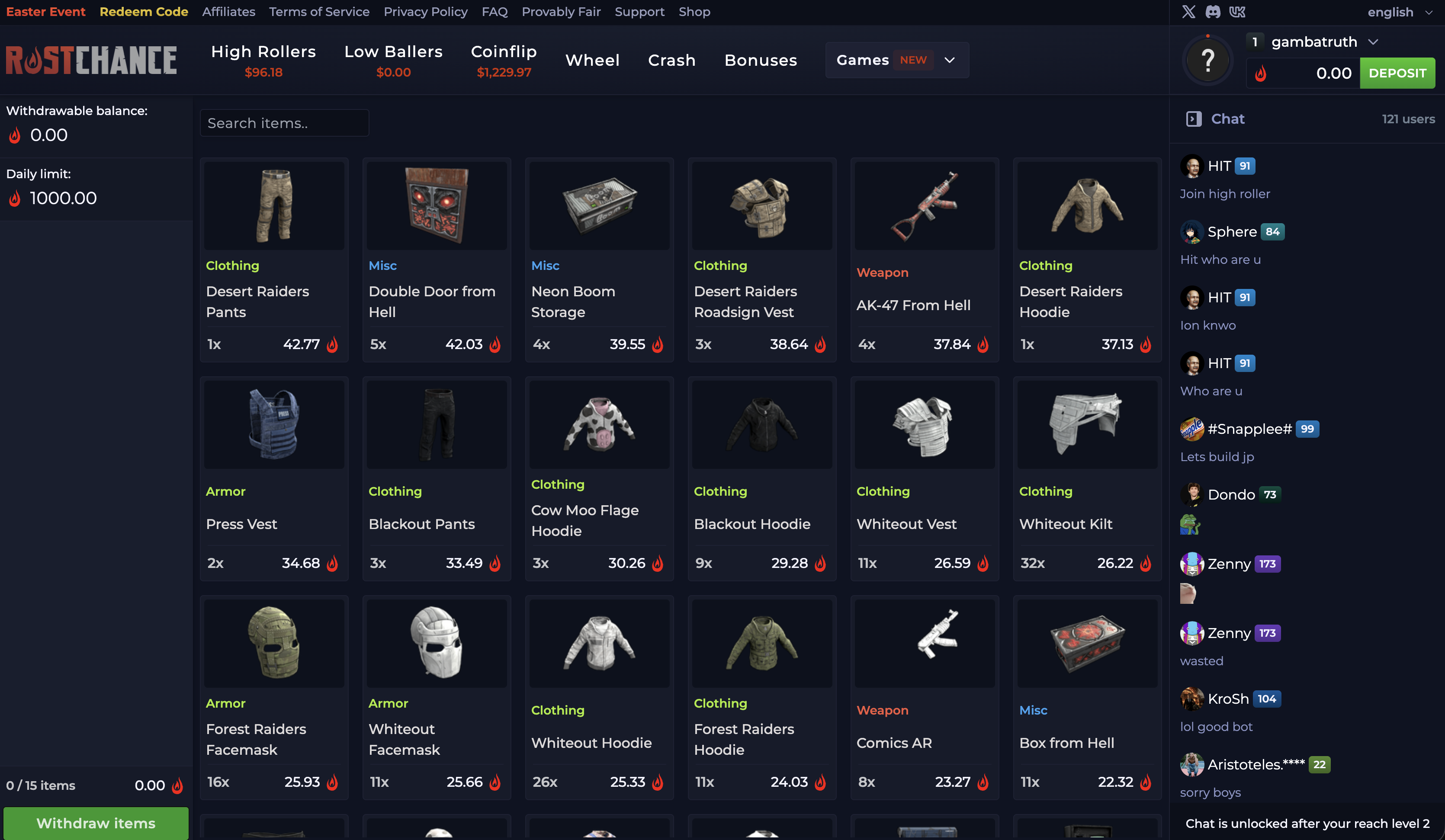 RustChance Skin Shop Withdrawal