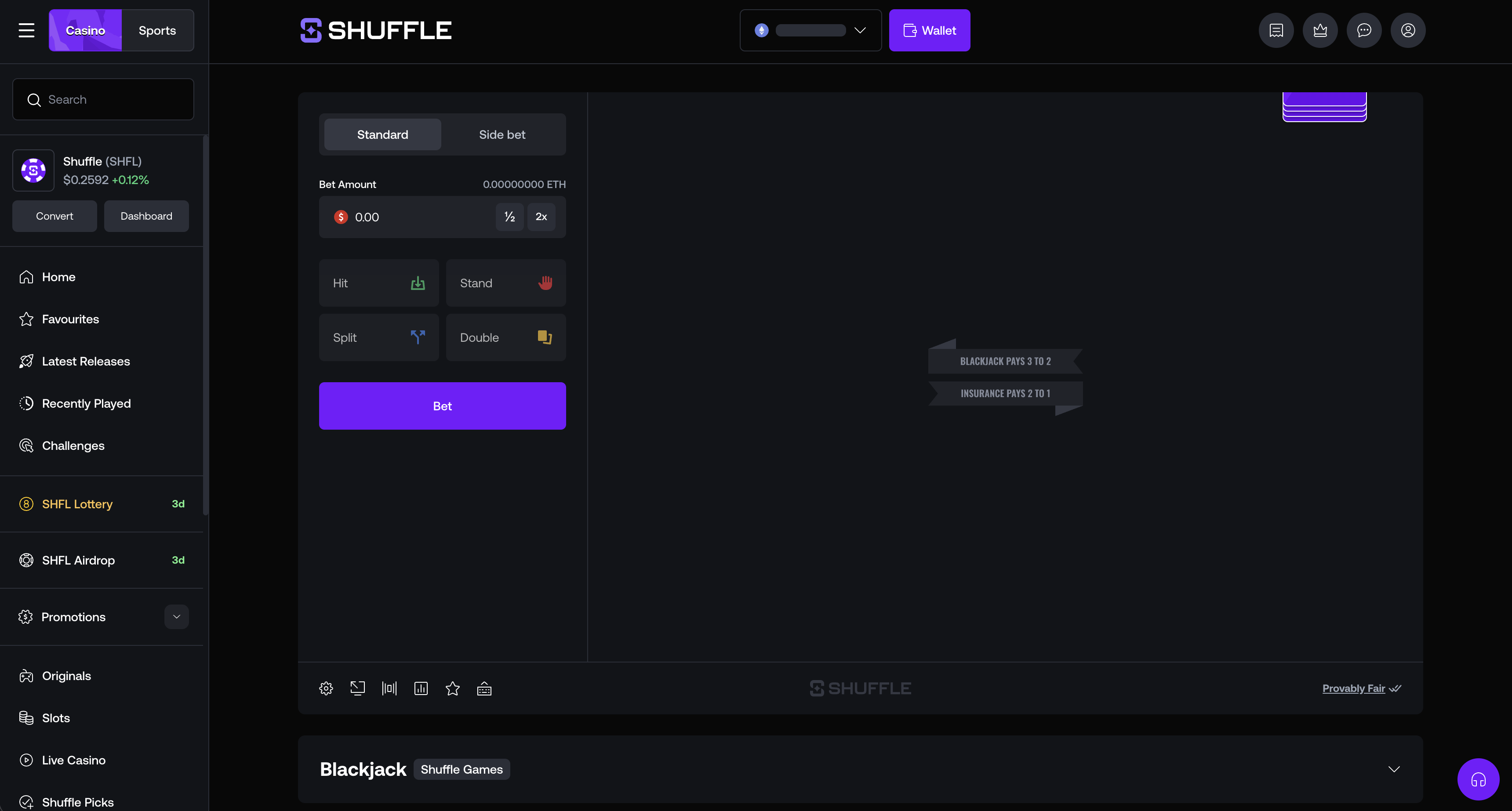 Shuffle Blackjack game