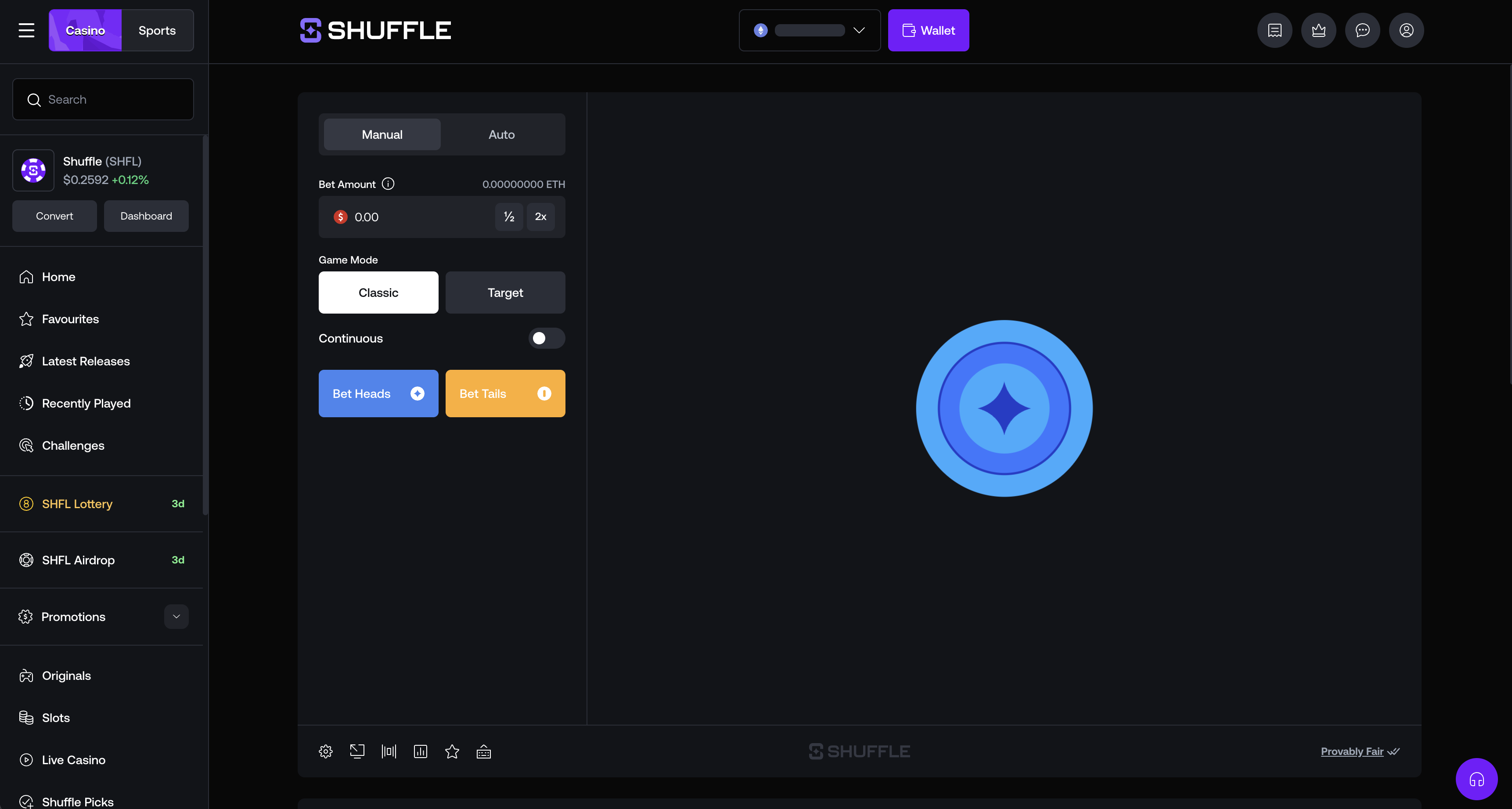 Shuffle Coinflip game