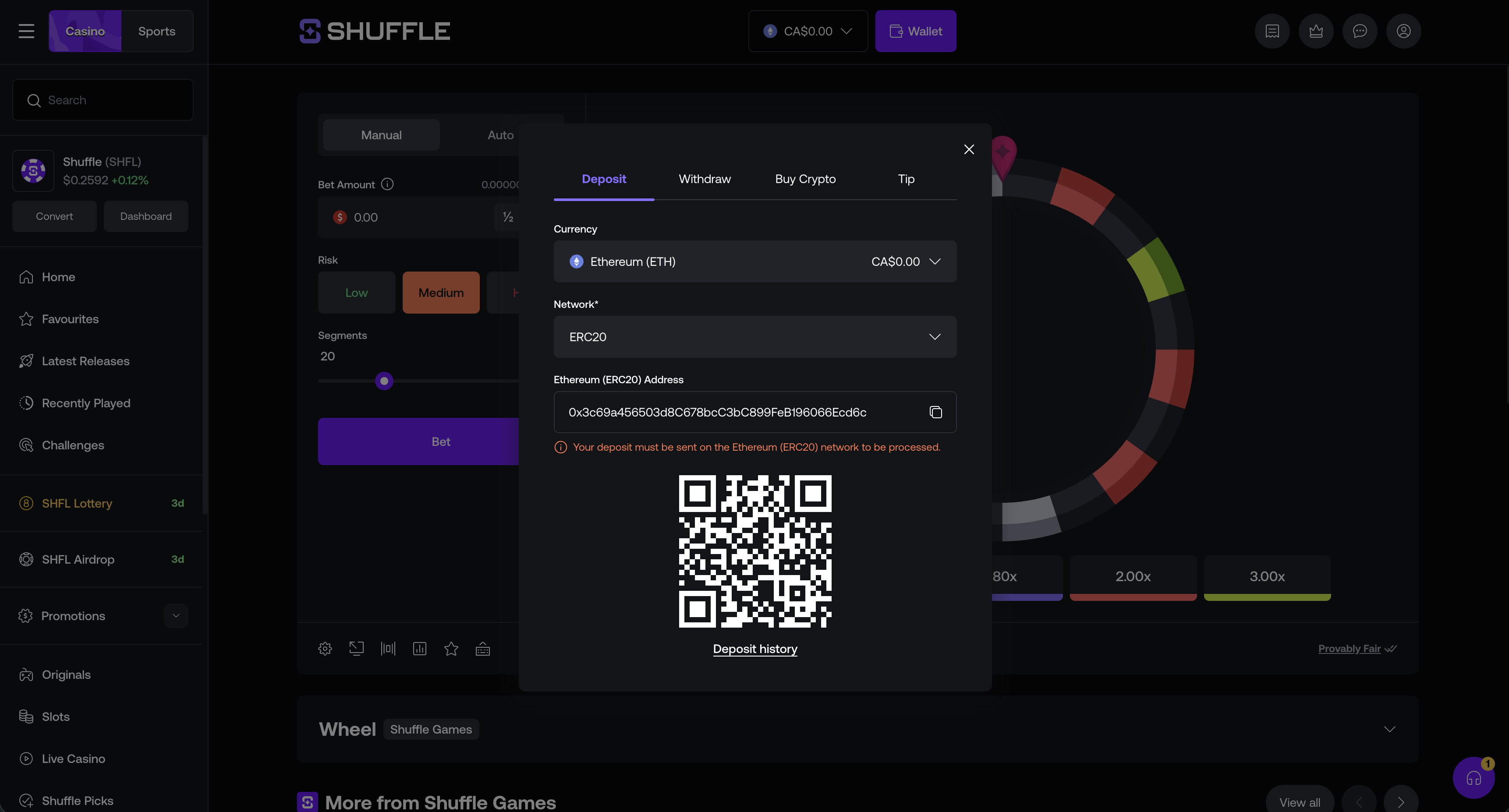 Shuffle cryptocurrency deposit options