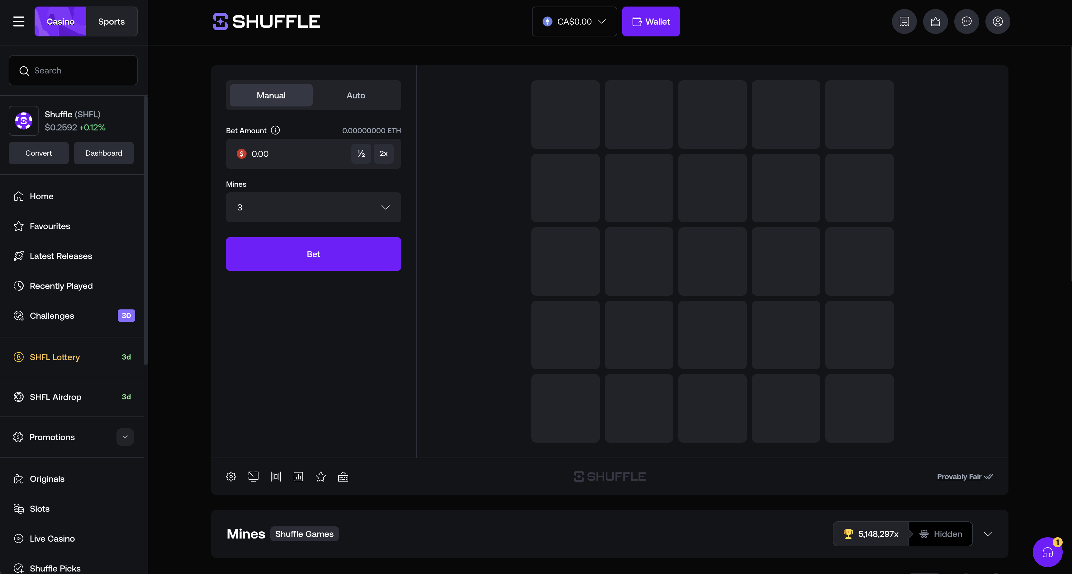 Shuffle Mines game