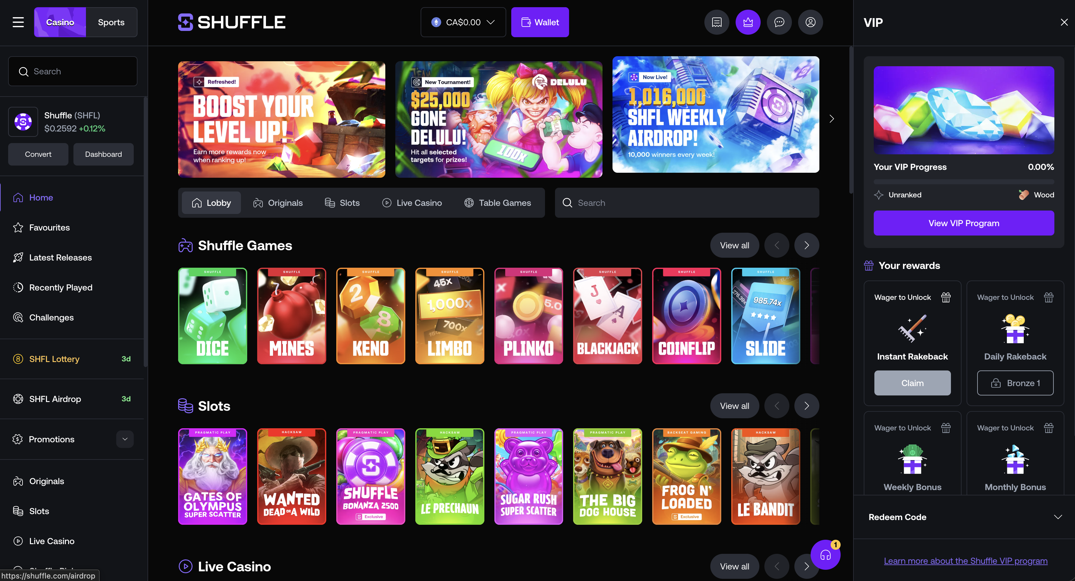 Shuffle VIP ranks and rewards